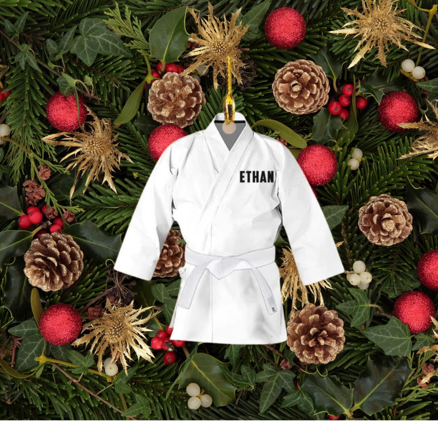 Piratify Personalized Name Karate Ornaments for Christmas Tree, Custom Wood Acrylic Karate Christmas Ornament for Xmas 2024 Karate Gift for Karate Lover Pine Hanging Tree Decorations (Karate 1)