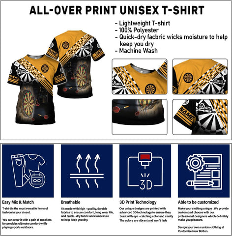 Personalized Name Dart Shirts 3D, Custom Mens Dart Shirts, Dart Shirts for Teams, Funny Dart T-Shirts for Men and Women