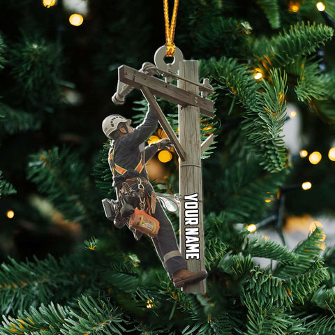 HomeDesign Personalized Lineman Ornament Custom Lineman Ornaments Line Man Christmas Ornaments Gifts for Lineman Ornament Lineman Christmas Hanging Ornament Lineman Gift Xmas Tree (Lm13)