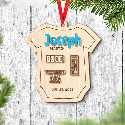 MAPrints Personalized Baby\u2019s First Christmas Layered Wood Ornament, Custom New Baby Gifts, Babys 1st Christmas Ornament 2023 Boy Or Girl Newborn, for New Mom Dad (BB 5)