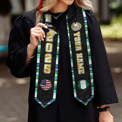 Pretyprints Custom Nigerian Graduation Sash, Nigeria Graduation Stole Customize, Nigerian American Flag Graduation Sash 2025