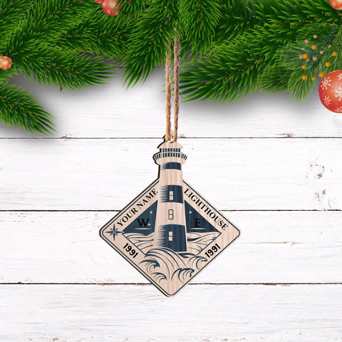 MAPrints Personalized Lighthouse Ornaments for Christmas Tree, Lighthouse Wood Acrylic 2D Flat Ornament, Coastal Lighthouse Ornament, Ocean Themed Hanging Ornaments, Gift for Lighthouse Lovers (LH 7)