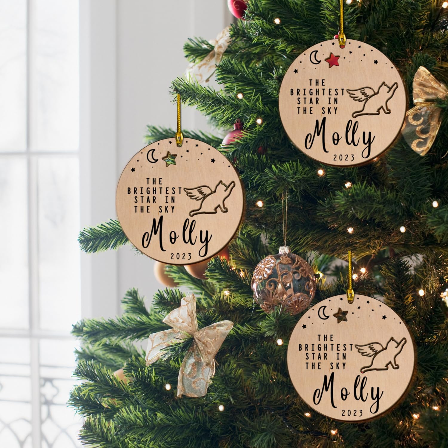 MAPrints Personalized Cat Christmas Ornaments, Cat First Christmas Wood Ornaments, Gifts for Cat Lovers, Cat Memorial Ornament, Forever Loved Cat Keepsake, Cat Loss Gifts (CAT 19)