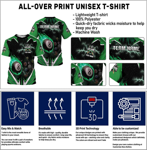 AOVL Personalized Billiard Shirts 3D Billiard Shirt Custom Billiard Flag Shirt Men's Pool Billiards Shirt 8 Ball Men Women