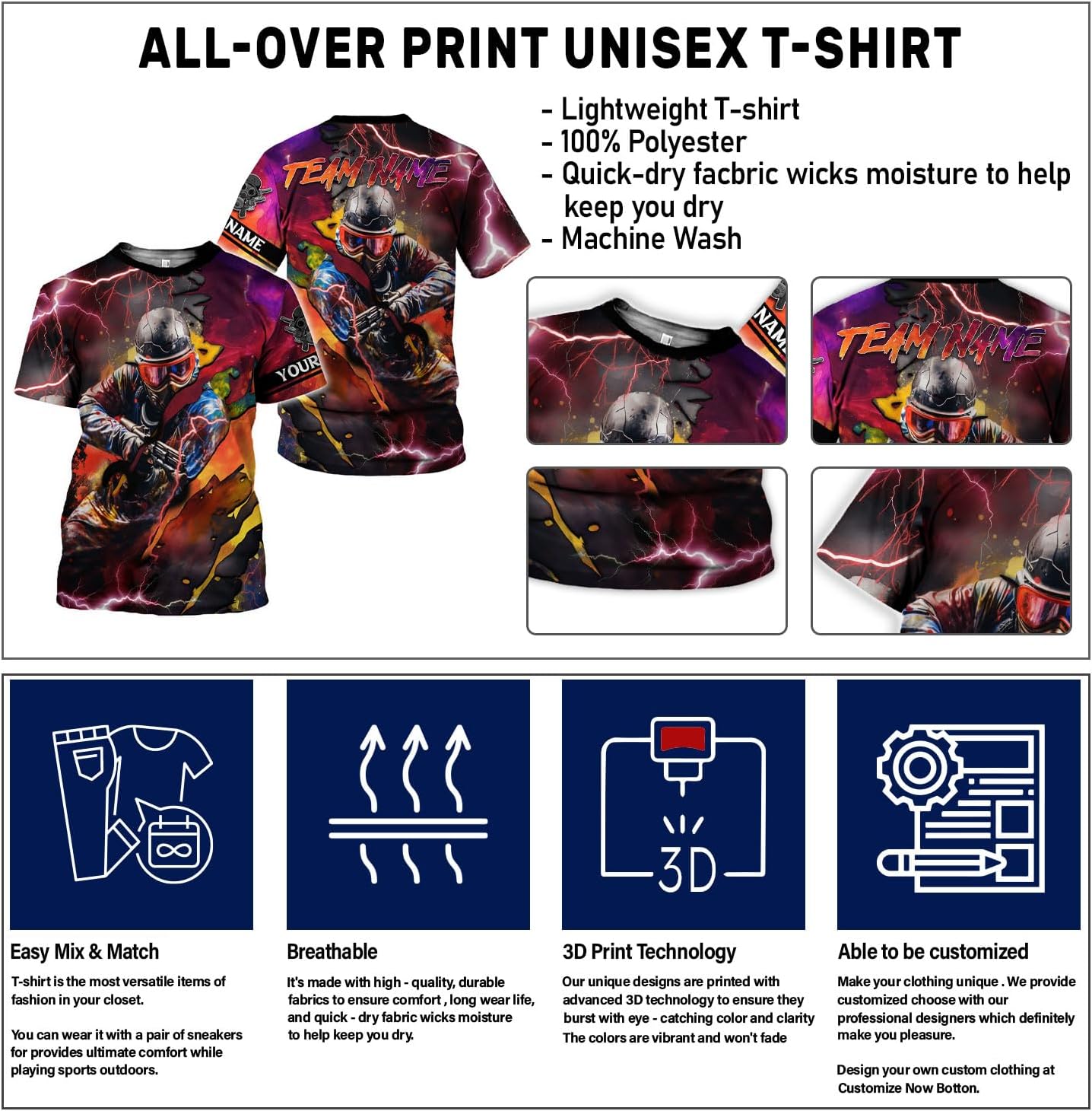 Personalized Paintball 3D Shirt Paintball Mask Shooting Paintballer Gun T-Shirt Paintball Player T-Shirt Gamer Team Uniforms