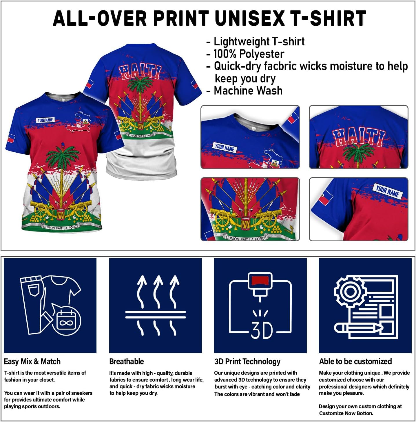 Ligthuy Personalized Haiti Shirt 3D, Haitians Flag Pride Shirt, Haiti Shirts for Men & Women, Haitian Pride Tshirt 1