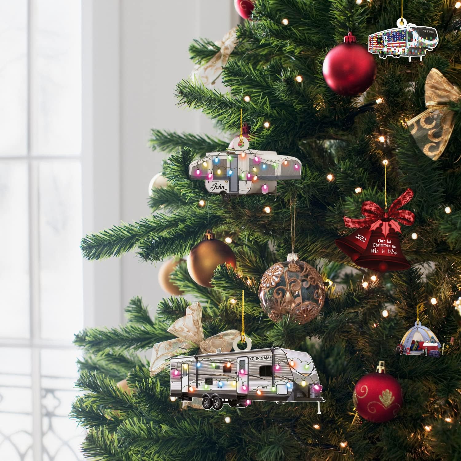 Artparel Personalized Camping Ornaments, Camping Christmas Ornaments, Camper Christmas Ornaments, Camping Ornaments for Christmas Tree, Camper Tree Ornament, Camper Gingerbread (Camping 3)