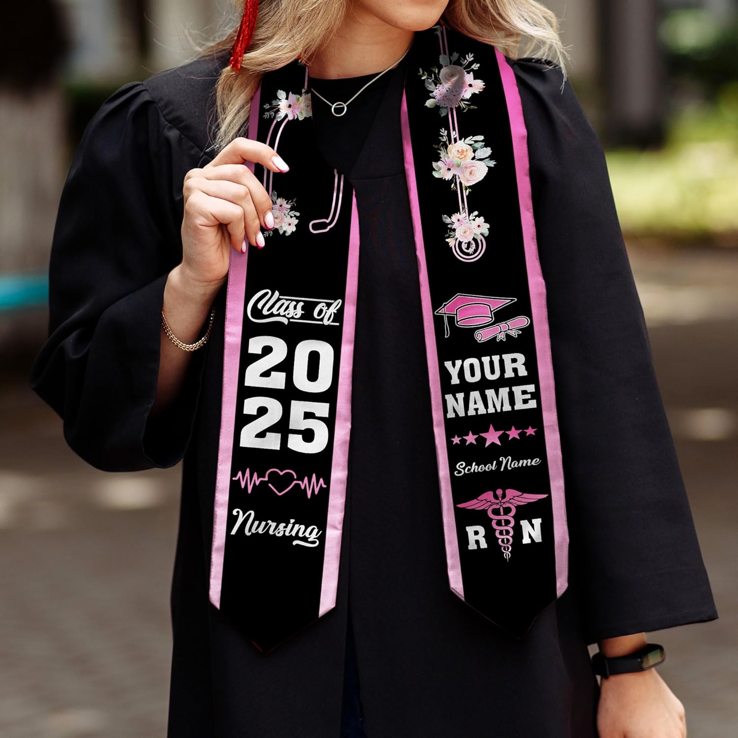 Pretyprints Custom Nurse Sash Graduation, RN Graduation Stole Gifts for Friends Nursing Student Senior Class Of 2025