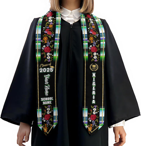 Pretyprints Custom Nigerian Graduation Sash, Nigeria Graduation Stole Customize, Nigerian American Flag Graduation Sash 2025