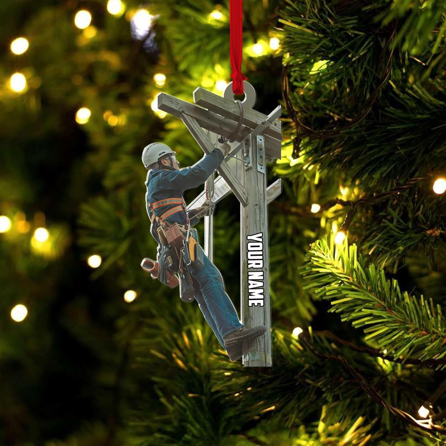 HomeDesign Personalized Lineman Ornament Custom Lineman Ornaments Line Man Christmas Ornaments Gifts for Lineman Ornament Lineman Christmas Hanging Ornament Lineman Gift Xmas Tree (Lm21)