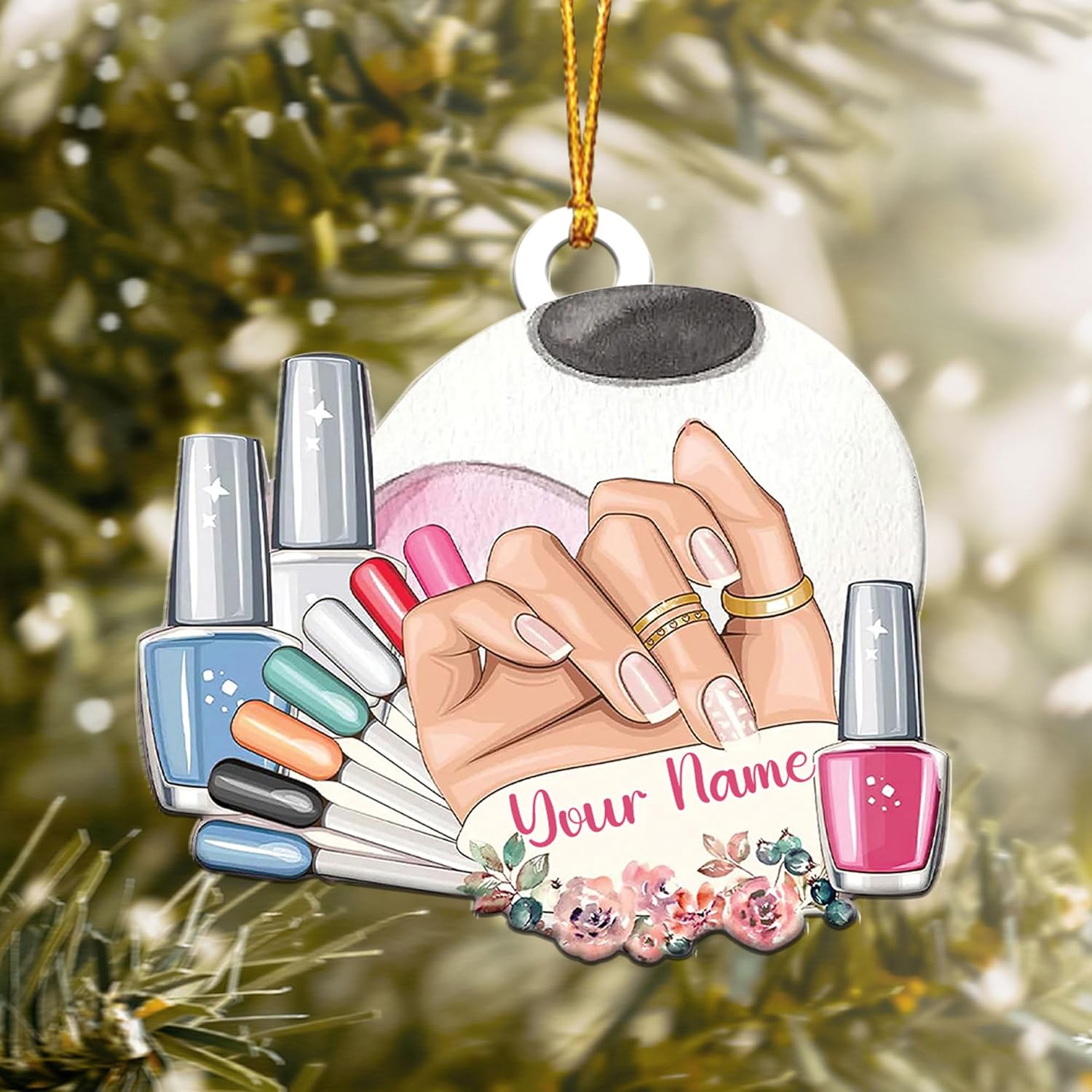 AOVL Personalized Nail Ornament,Nail Technician Ornament, Nail Technician Ornaments, Makeup Ornaments Makeup Christmas Ornament, Nail tech Gifts, Nail Technician Gifts (Nail 7)