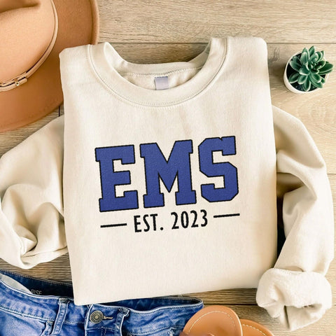Personalized EMT EMS Paramedic Thin White Line Embroidered Sweatshirt, EMT Student, EMT Future, Medical Worker (Cotton, SS142), Small-5X-Large