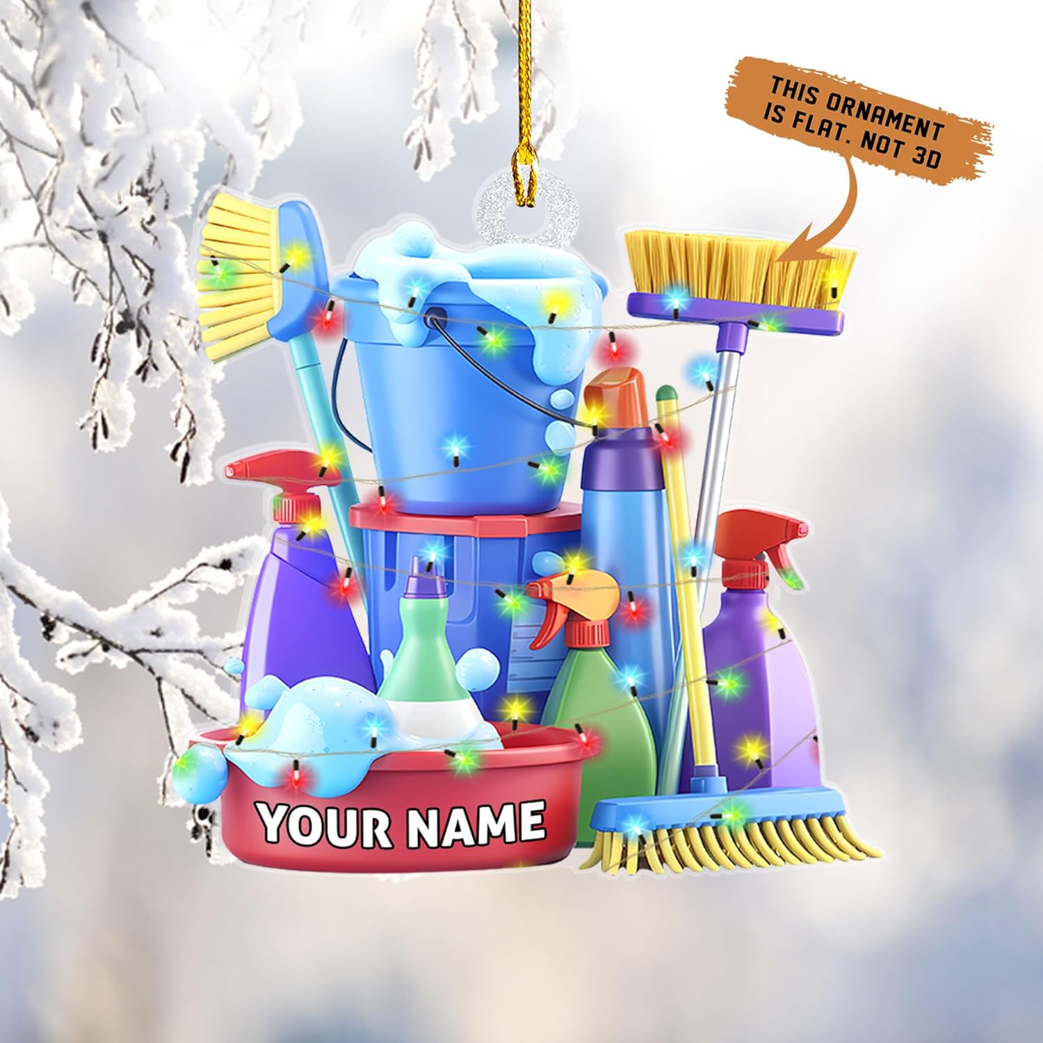 MAPrints Personalized Housekeeping Christmas Ornaments 2024, Cleaning Tool 2D Flat Shape Hanging Tree Ornament, House Cleaning Service Decorations, House Cleaning Service Maid Ornament Gift (HK 7)