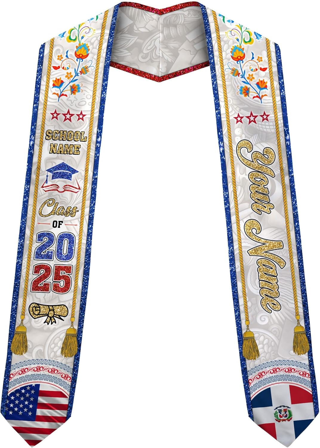 Pretyprints Custom Dominican Sash Graduation, Dominicans Flag Graduation Sash 2025, Dominican Republic Graduation Stole