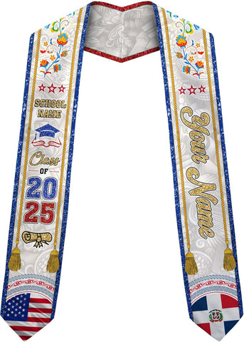 Pretyprints Custom Dominican Sash Graduation, Dominicans Flag Graduation Sash 2025, Dominican Republic Graduation Stole