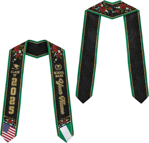 Pretyprints Custom Nigerian Graduation Sash, Nigeria Graduation Stole Customize, Nigerian American Flag Graduation Sash 2025