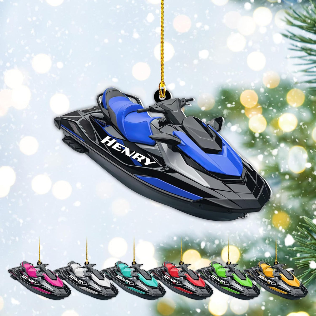 AOVL Custom Jet Ski Ornaments 2024 Jet Boat Ski Christmas Ornament Skiing Jet Boat Christmas Tree Ornament Gift for Watercraft Lovers Speed Boat Ornaments (JK8)