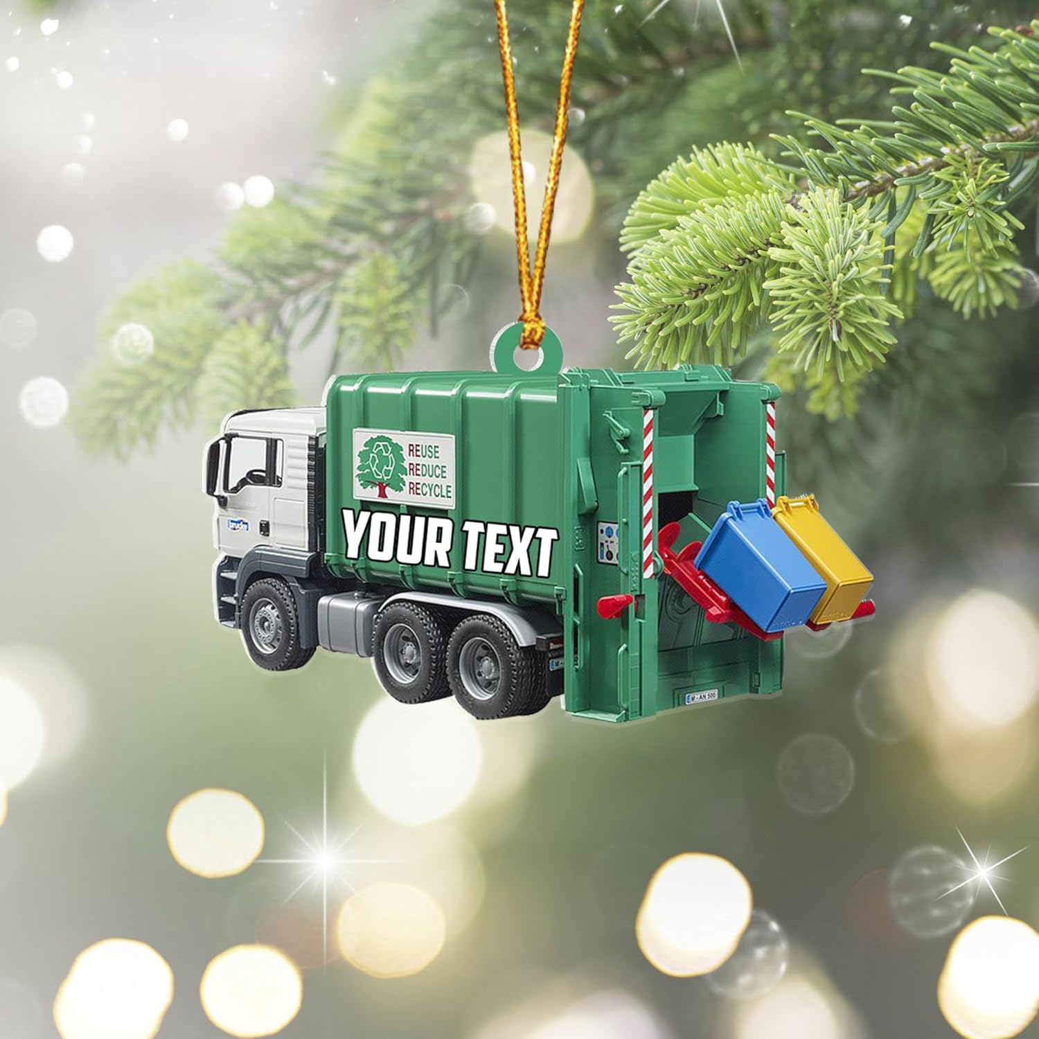 AOVL Personalized Garbage Truck Ornament 2024 Green Garbage Truck Ornament Green Garbage Truck Christmas Ornament 2024 Trash Truck Ornament Xmas Custom Garbage Truck Hanging Christmas Ornament (GT3)