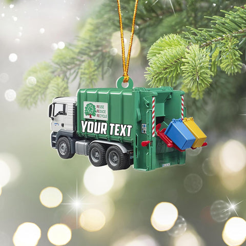 AOVL Personalized Garbage Truck Ornament 2024 Green Garbage Truck Ornament Green Garbage Truck Christmas Ornament 2024 Trash Truck Ornament Xmas Custom Garbage Truck Hanging Christmas Ornament (GT3)