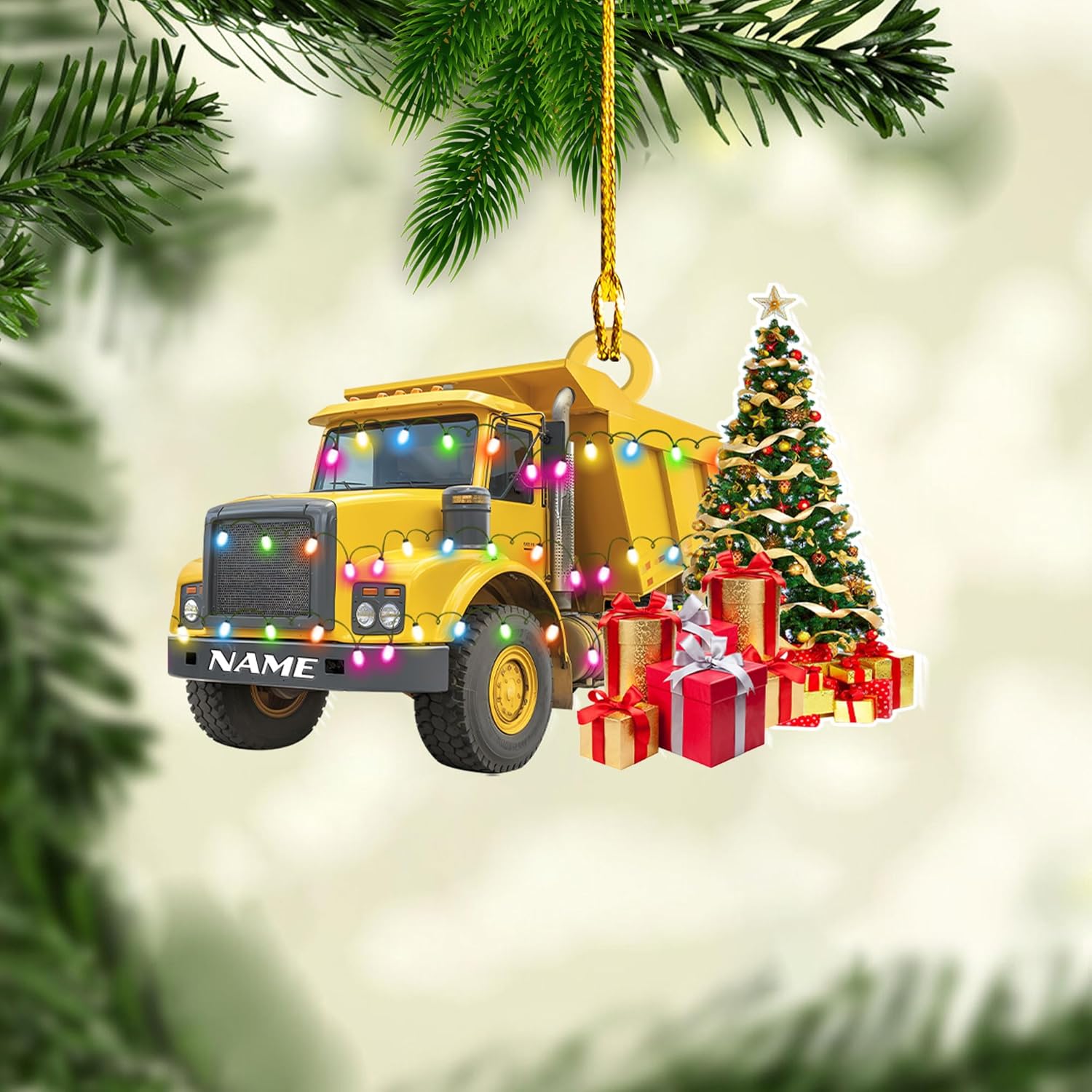 Personalized Kids Dump Truck Christmas Ornaments 2024, Yellow Construction Truck Ornaments, Dump Truck Acrylic Wood 2D Flat Ornament, Child Keepsake for Boys, Construction Big Trucks Ornament (DT 5)