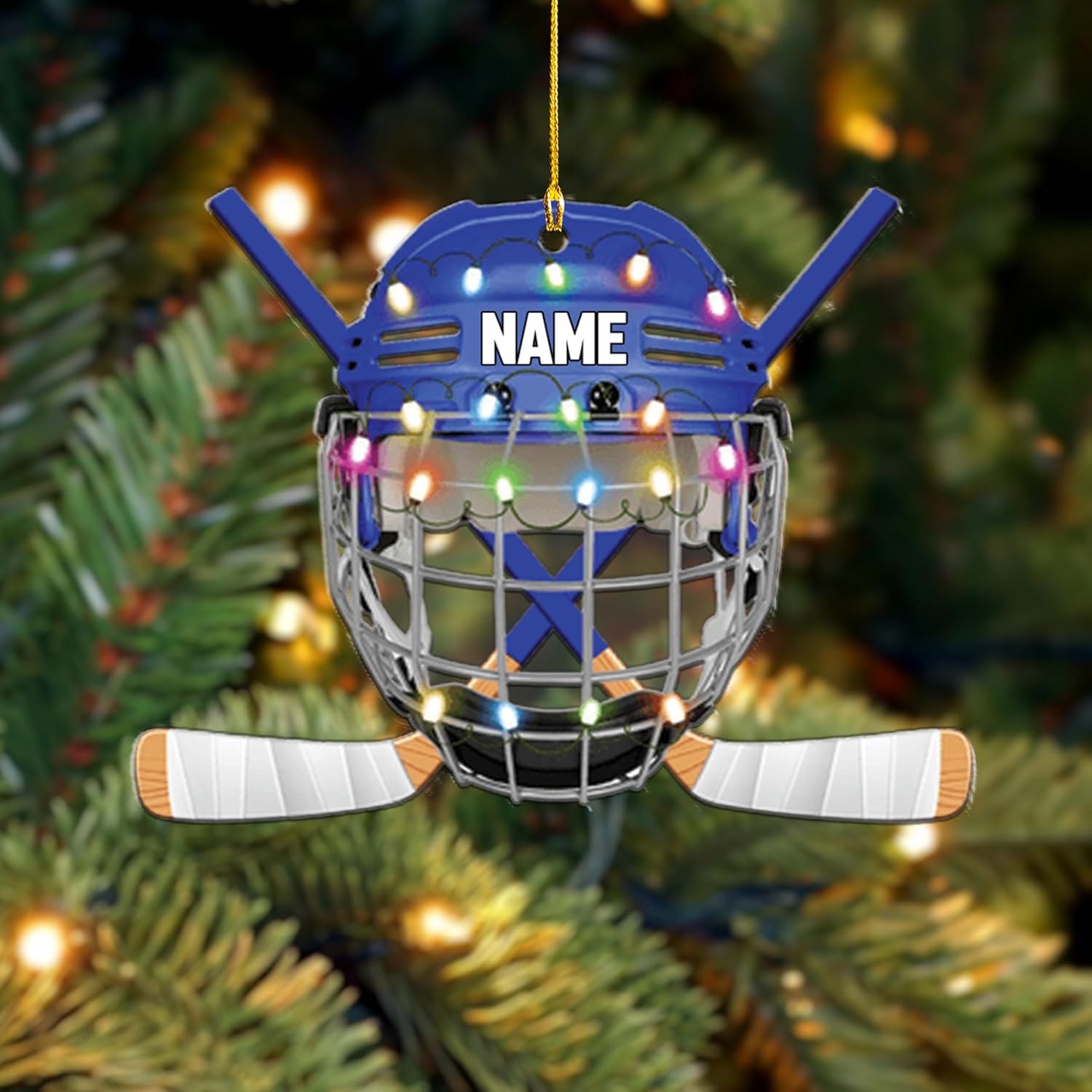 AOVL Personalized Hockey Christmas Ornament, Hockey Skates Helmet and Stick, Hockey Player Ornament, Hockey Ornament, Hockey Flat Ornament, Gift for Hockey Lovers Christmas Tree Decor (HK1)