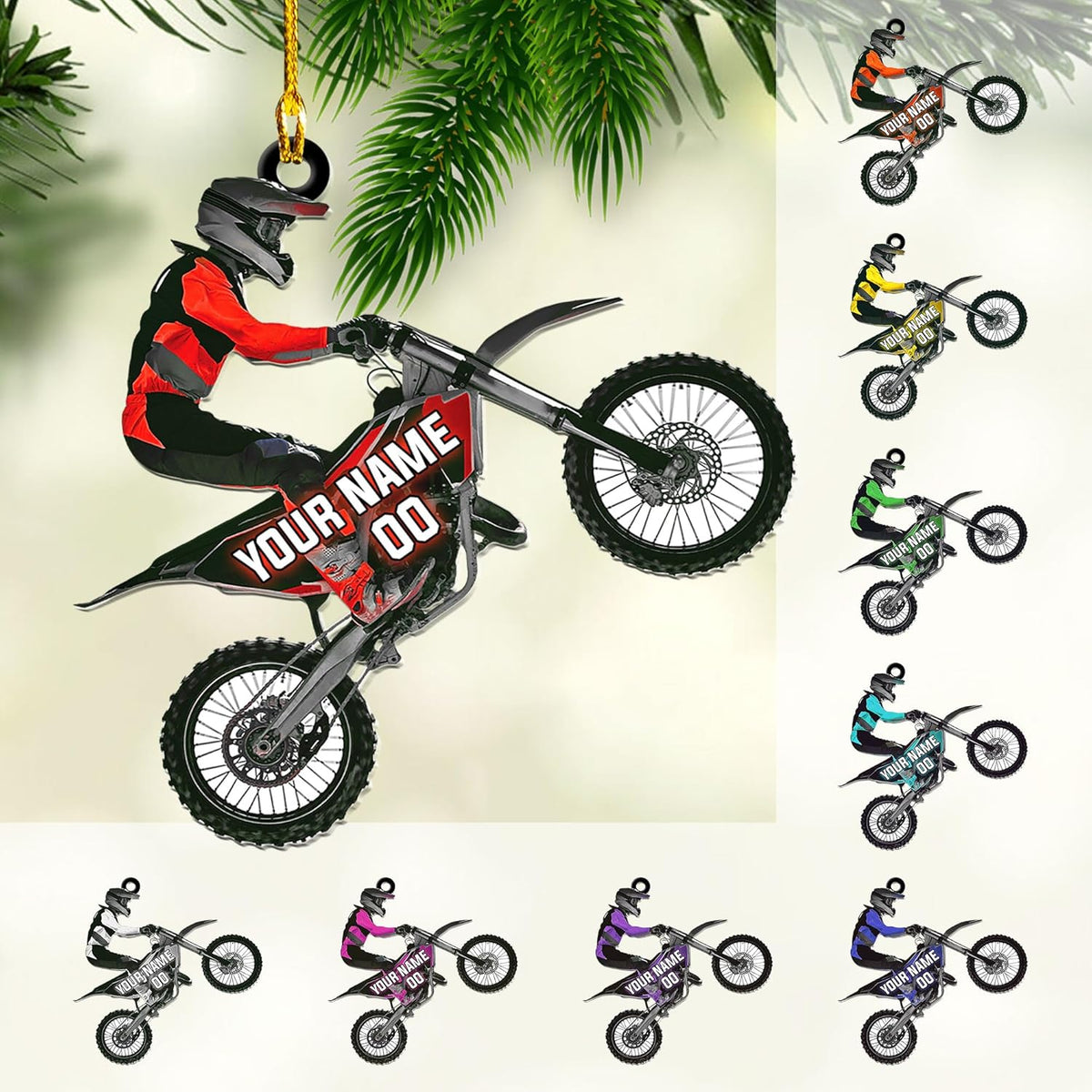 Riveprints Personalized Dirt Bike Acrylic Ornament Custom Motocross Men Ornament, Motorcycle Ornament, Bike Christmas Ornament, Batcycle Ornament, Gift for Racing Lover, Rider Gifts (ON95)