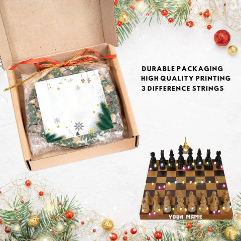 Personalized Chess Ornament - Custom Name Chess Board Ornament, King and Queen Chess Ornament, for Chess Fan, Ornament for Chess Player, Check Mate, Chess Board Ornament (Style 8)