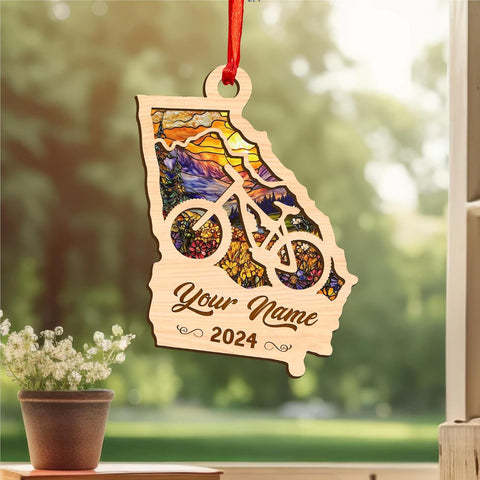 Personalized Bicycle Christmas Ornaments 2023, Cycling Suncatcher Wooden Ornament Mountain Bikes Ornament Racing Bicycle for Christmas 2023, Cycling Biking Bicycle Ornament (Bicycle 10)