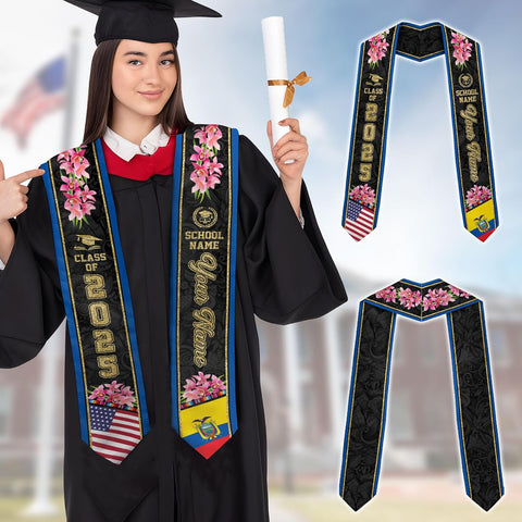 Pretyprints Ecuador Graduation Stole, Ecuadorians American Flag Graduation Sash 2025, Ecuadorians Graduation Sash