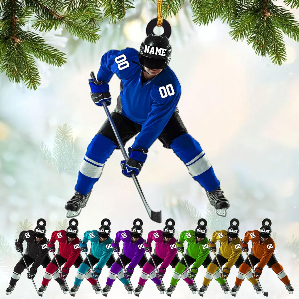 mostprints Personalized Hockey Christmas Ornament, Hockey Skates Helmet and Stick, Hockey Player Ornament, Hockey Ornaments, Gift for Hockey Lovers Hockey Ornament Christmas Decor (HK16)