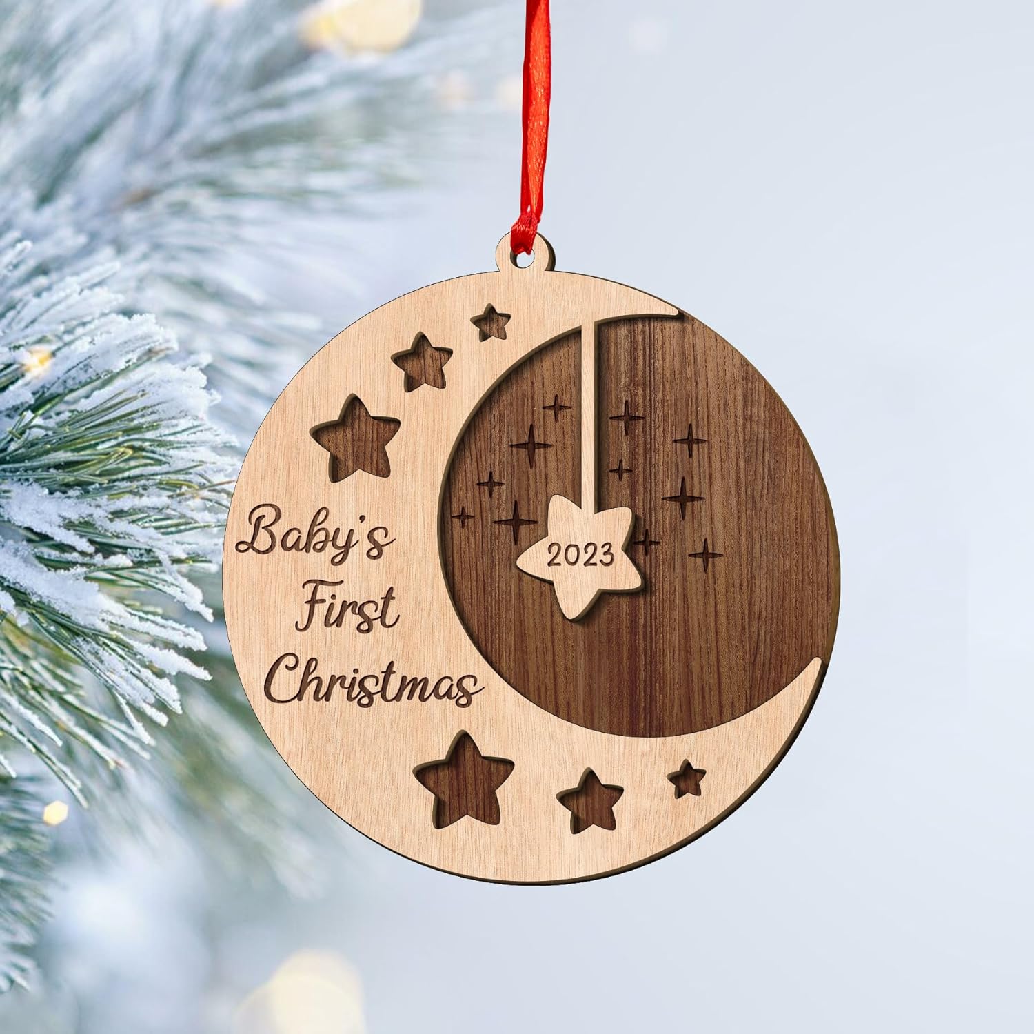 MAPrints Personalized Baby\u2019s First Christmas Keepsake Layered Wood Ornament, Custom New Baby Gifts, Babys 1st Christmas Ornament 2023 Boy Or Girl Newborn, for New Mom Dad (BB 3)