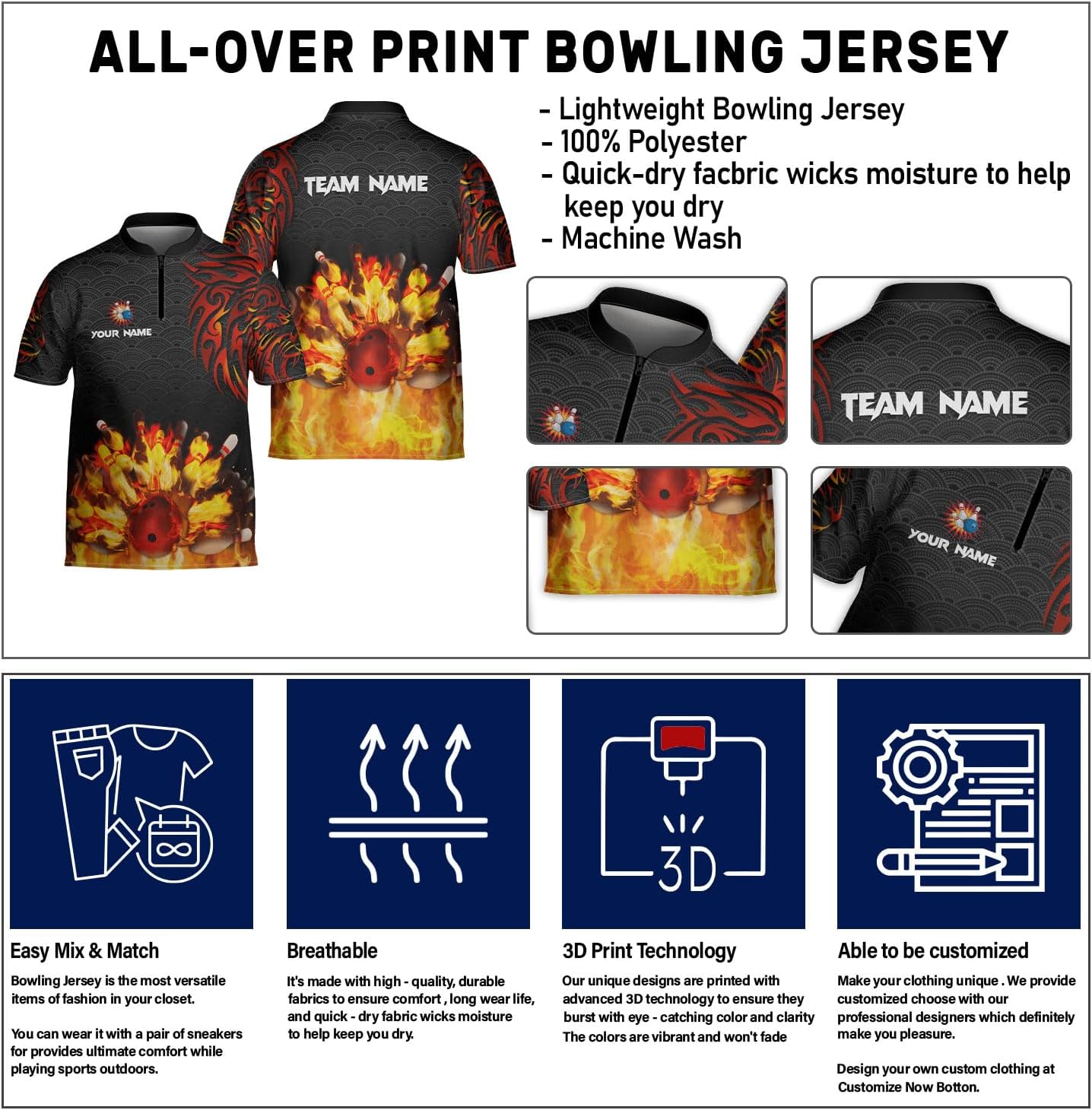 Pretyprints Personalized Name Bowling Baseball Jersey, Bowling Shirts for Men, Bowling Jerseys for Team, Bowling Shirts