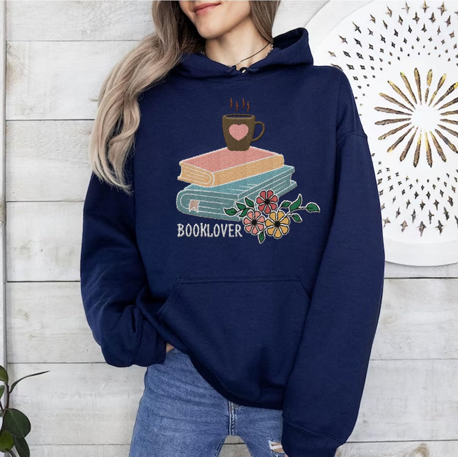 Suseaz Embroidered Book Lover Shirt for Women Custom Reading Sweatshirt Bookish Hoodie Gifts for Teacher Booktrovert