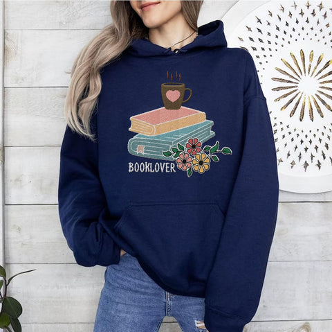 Suseaz Embroidered Book Lover Shirt for Women Custom Reading Sweatshirt Bookish Hoodie Gifts for Teacher Booktrovert