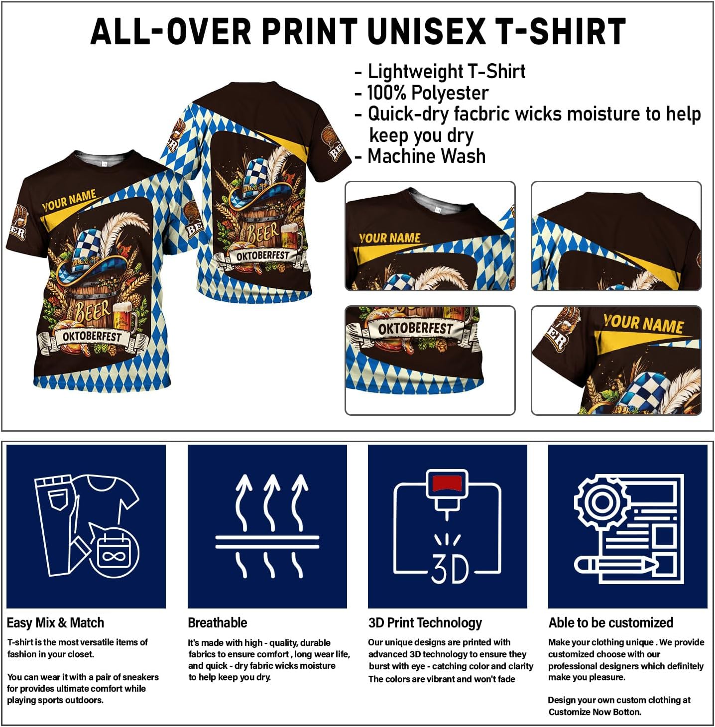 Pretyprints Personalized Oktoberfest Custom Name Shirt Gift For Beer Lover Oktoberfest 3D Shirts Beer Drinking Festival