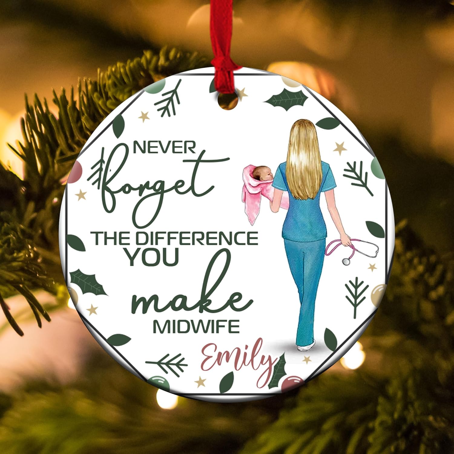 MAPrints Personalized Obstetrician Or Midwife Christmas Ornament, Midwife Christmas Ornament, Thank You Gift for Midwife Ornament, Midwife Retirement Ornament, Midwife Appreciation Gift (MW 7)