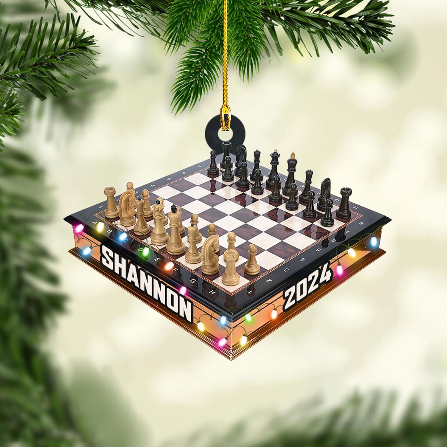 Mostefy Personalized Chess Ornament 2024, Chess Christmas Ornament, Name Chess Board Ornaments,Custom Ornament for Chess Player, King and Queen Chess Ornament (Style 6)