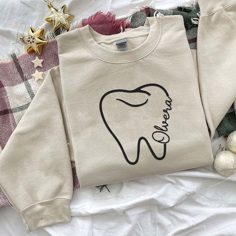 Custom Dental Dentist Sweatshirt Assistant Embroidered Gift Hygienist Long Shirt Sleeve Crew Design Hoodie Pullover Top Women