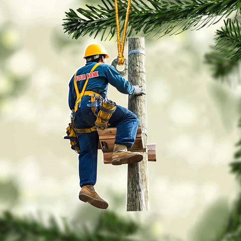 HomeDesign Personalized Lineman Ornament Custom Lineman Ornaments Line Man Christmas Ornaments Gifts for Lineman Ornament Lineman Christmas Hanging Ornament Lineman Gift Xmas Tree (Lm5)