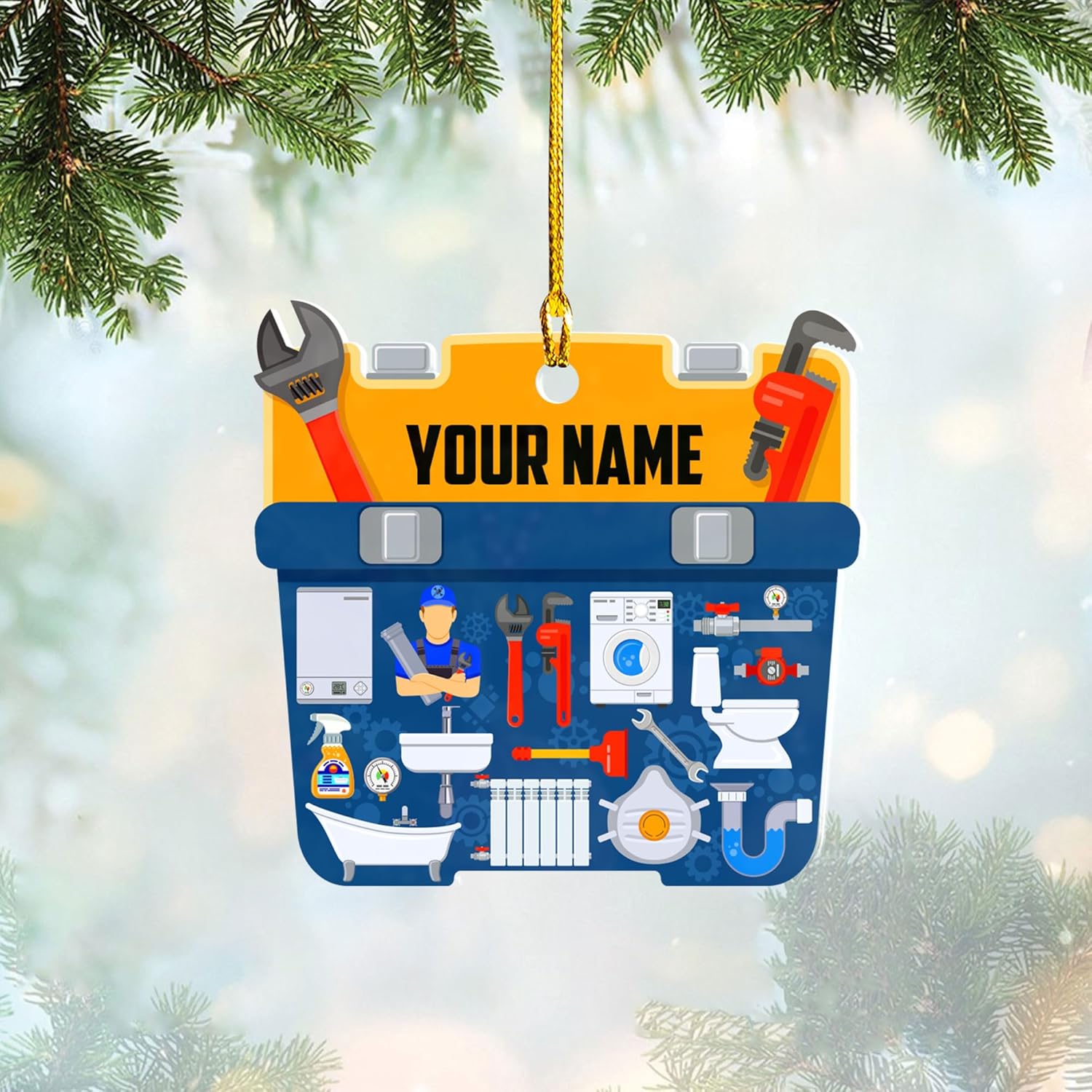 AOVL Plumber Ornament 2024 Plumber Christmas Ornaments Handyman Ornament Toolbox Christmas Ornament Tool Ornaments for Plumbers 2024 Handyman Ornaments Gifts (PL8)