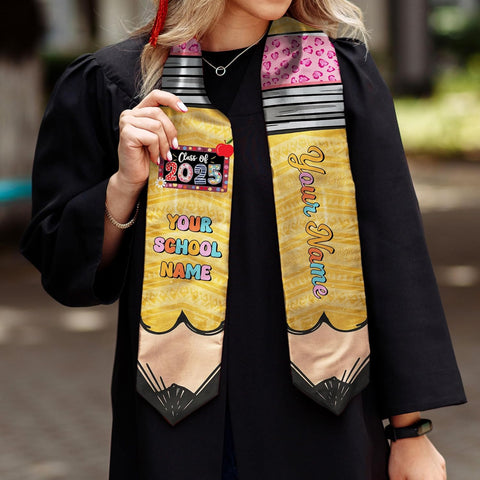 Pretyprints Personalized Class Of 2025 Teacher Graduation Stole Custom Teacher Pencil Graduation Sash Gift College Graduation
