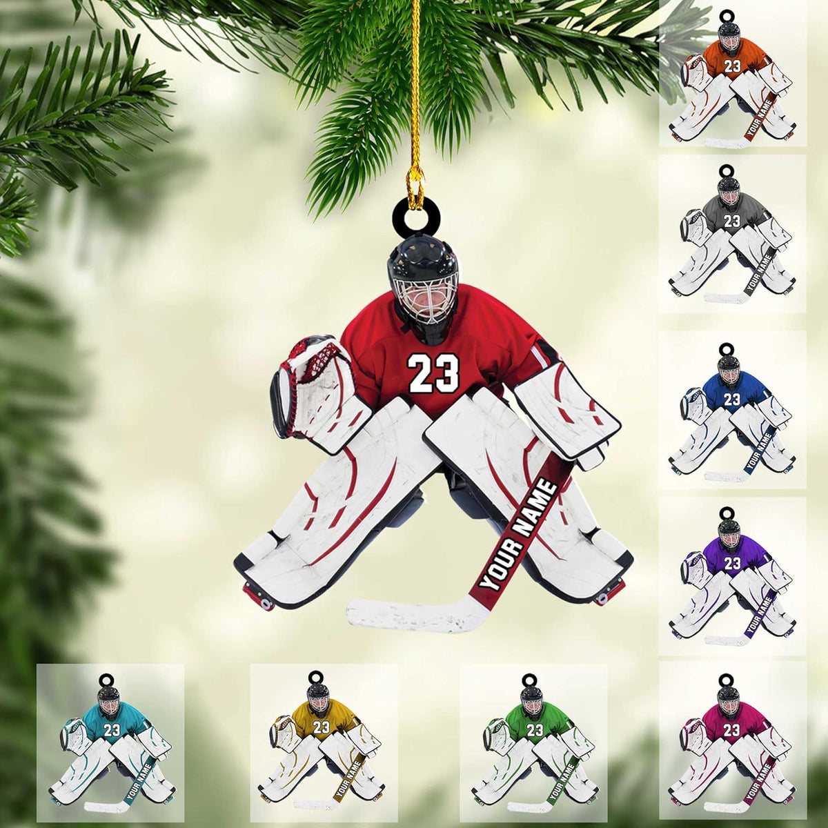 Suseaz Personalized Hockey Ornament, Personalized Helmet and Gloves Hockey Flat Ornament, Hockey Christmas Ornament, Gift for Hockey Lovers, Husband, Him, Her, Ornaments for Christmas Tree (Style 12)