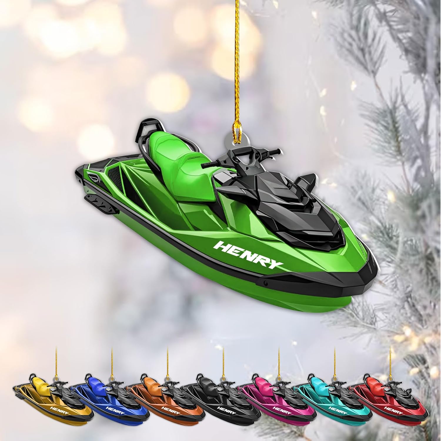 AOVL Custom Jet Ski Ornaments 2024 Jet Boat Ski Christmas Ornament Skiing Jet Boat Christmas Tree Ornament Gift for Watercraft Lovers Speed Boat Ornaments (JK5)
