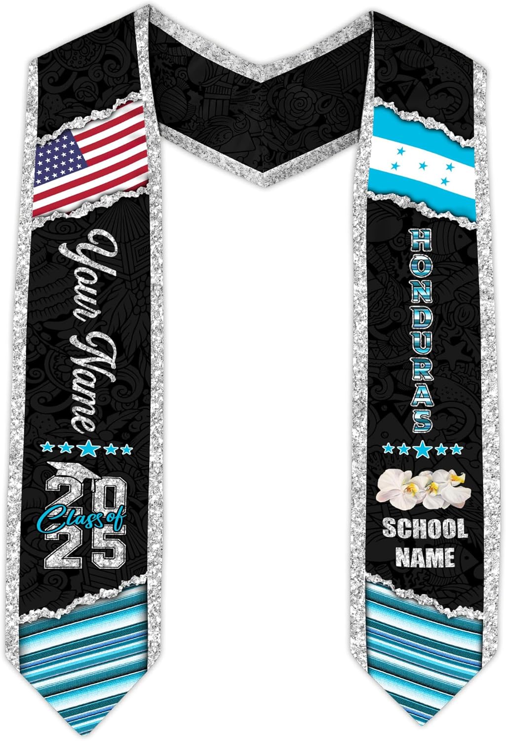 Pretyprints Honduran Graduation Sash, Custom Honduran American Flag Graduation Sash 2025, Honduras Graduation Stole