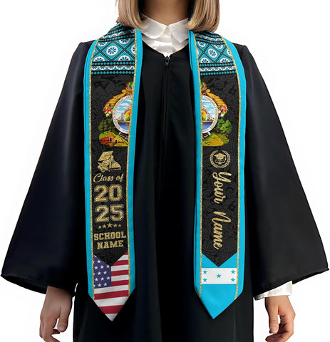 Pretyprints Honduran Graduation Sash, Custom Honduran American Flag Graduation Sash 2025, Honduras Graduation Stole