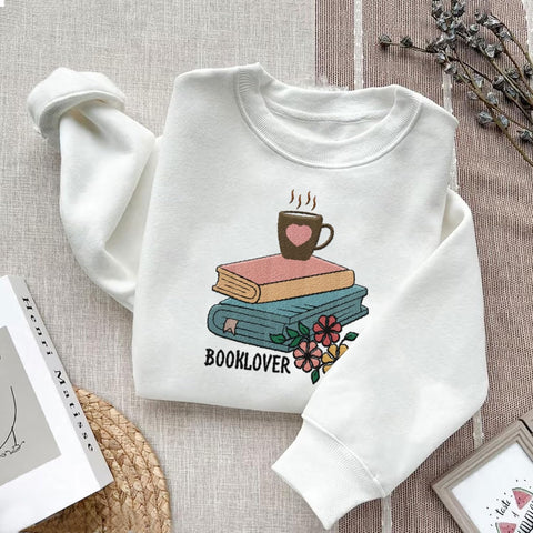 Suseaz Embroidered Book Lover Shirt for Women Custom Reading Sweatshirt Bookish Hoodie Gifts for Teacher Booktrovert