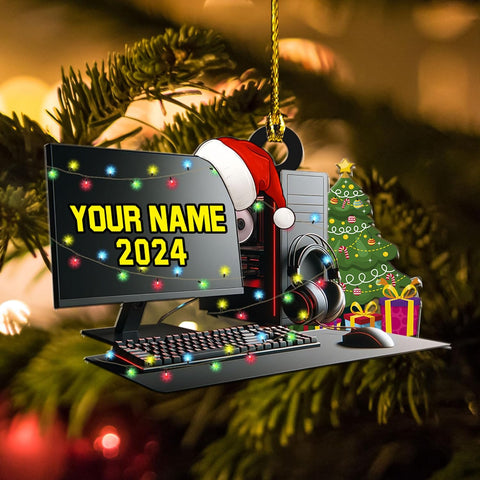 Podagree Personalized Name PC Computer Ornament Christmas, Shape Flat Christmas Ornament for Gamer, Gaming Gamer Christmas Ornament Gift for Boys, PC Game Player Decoration with Custom Name (CPT7)