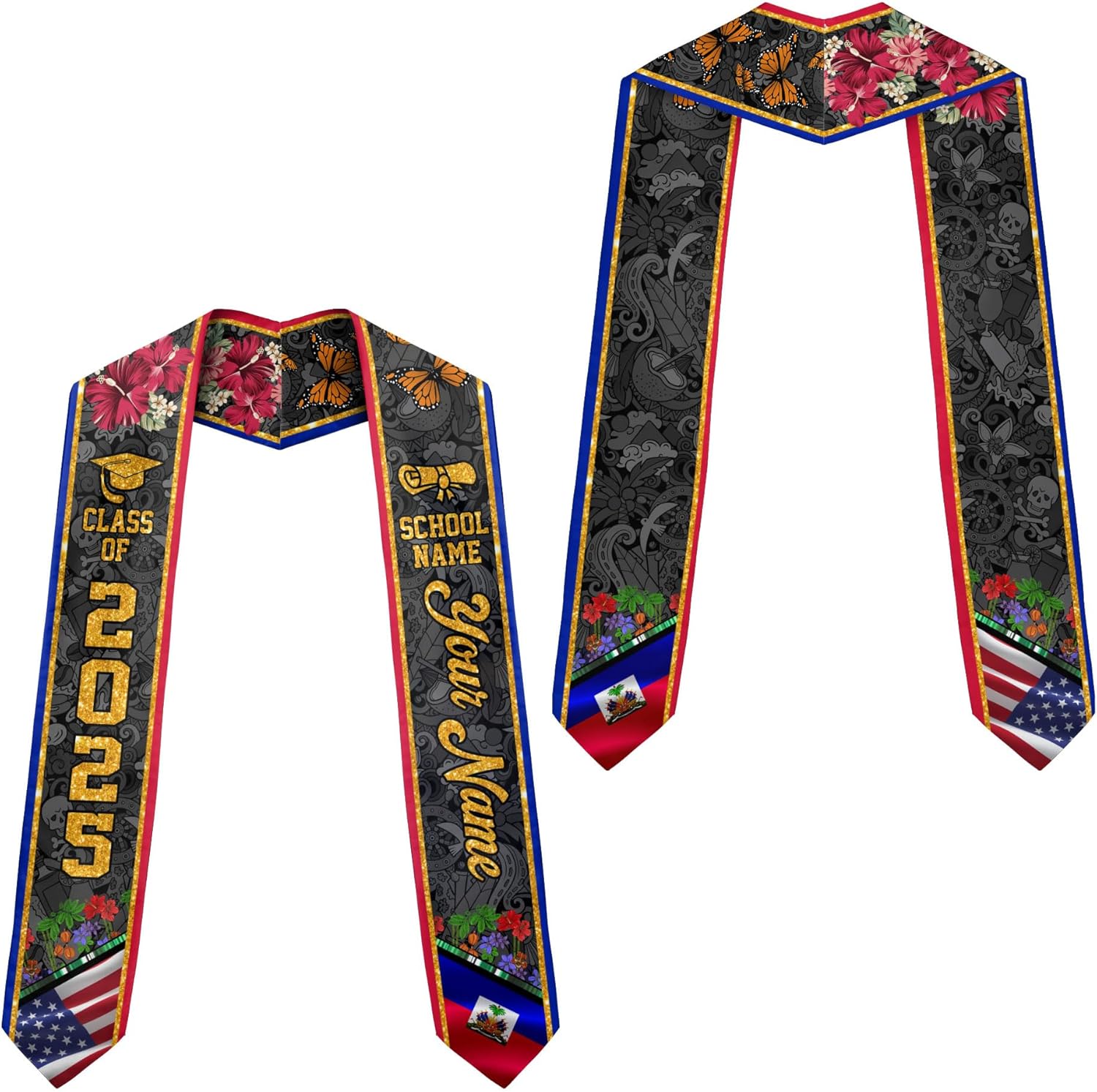 Pretyprints Haitians Graduation Sash, Haiti Graduation Stole Custom, Personalized Haitians American Flag Graduation Sash 2025