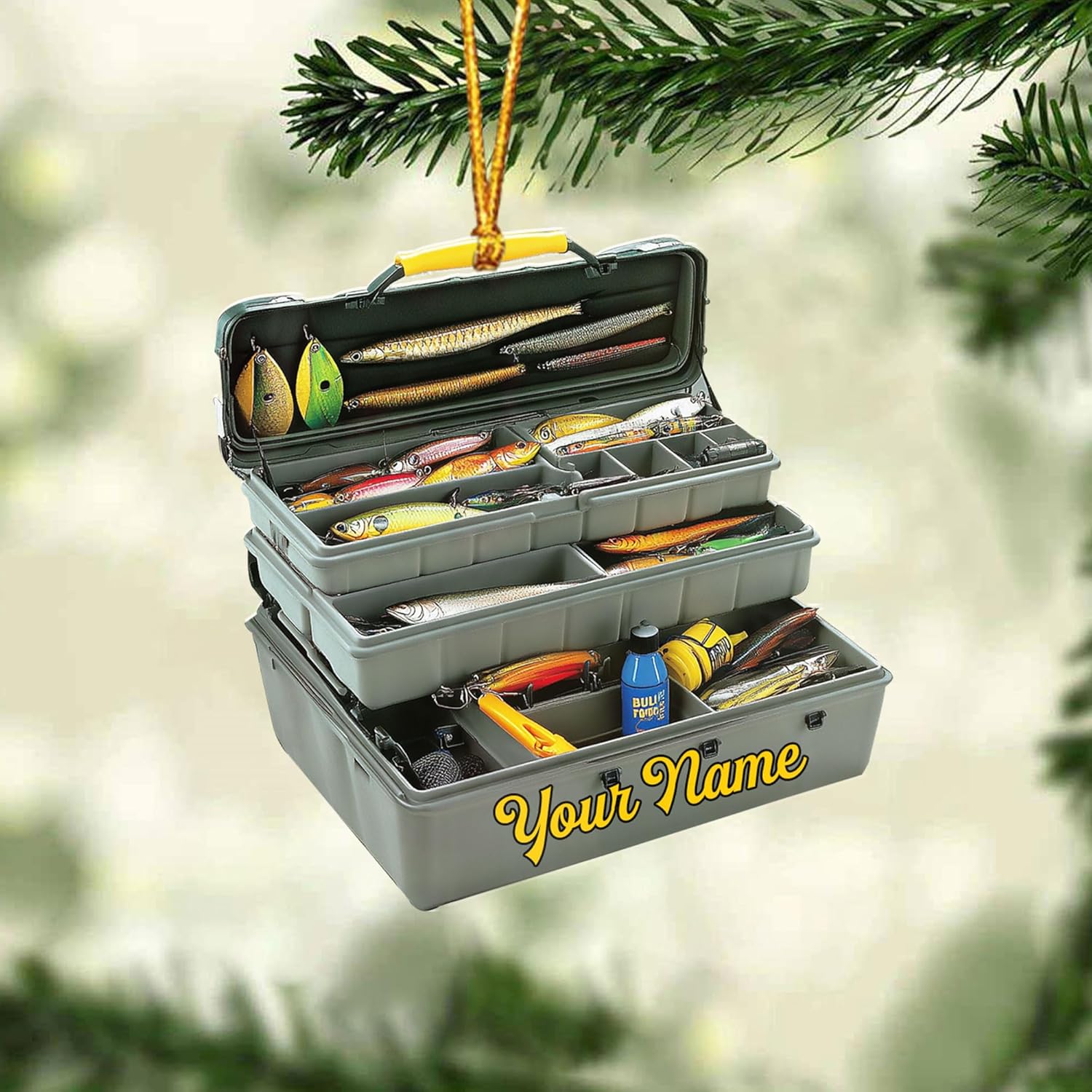 Royal Fight Custom Fishing Tackle Box Ornaments 2024 Fishing Ornaments for Christmas Tree Christmas Ornaments Fishing Fisherman Ornament Bass Fish Ornament Fishing Decorations Flat Ornaments (FTB11)