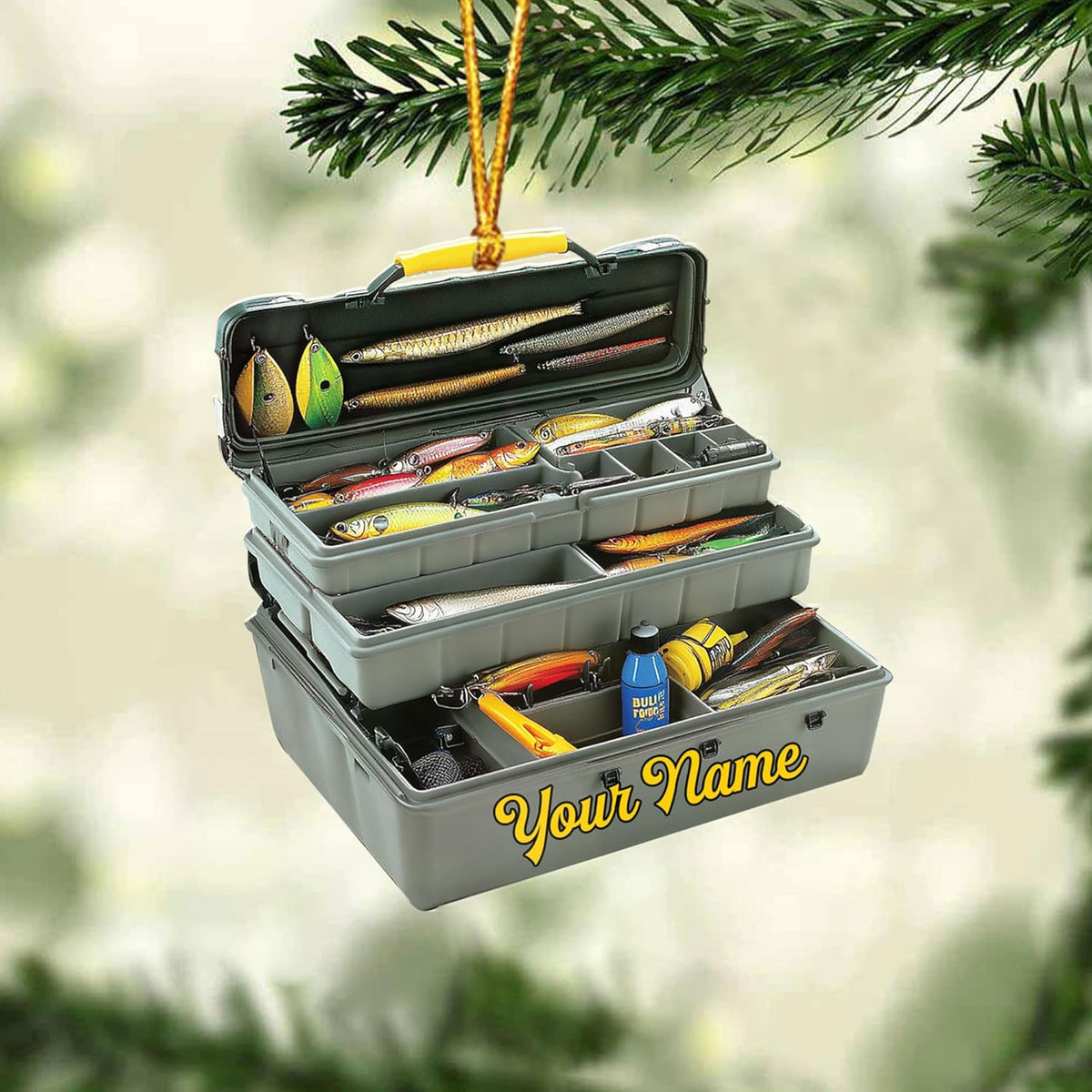 Royal Fight Custom Fishing Tackle Box Ornaments 2024 Fishing Ornaments for Christmas Tree Christmas Ornaments Fishing Fisherman Ornament Bass Fish Ornament Fishing Decorations Flat Ornaments (FTB11)